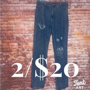 Medium wash High Rise Distressed Straight Jeans